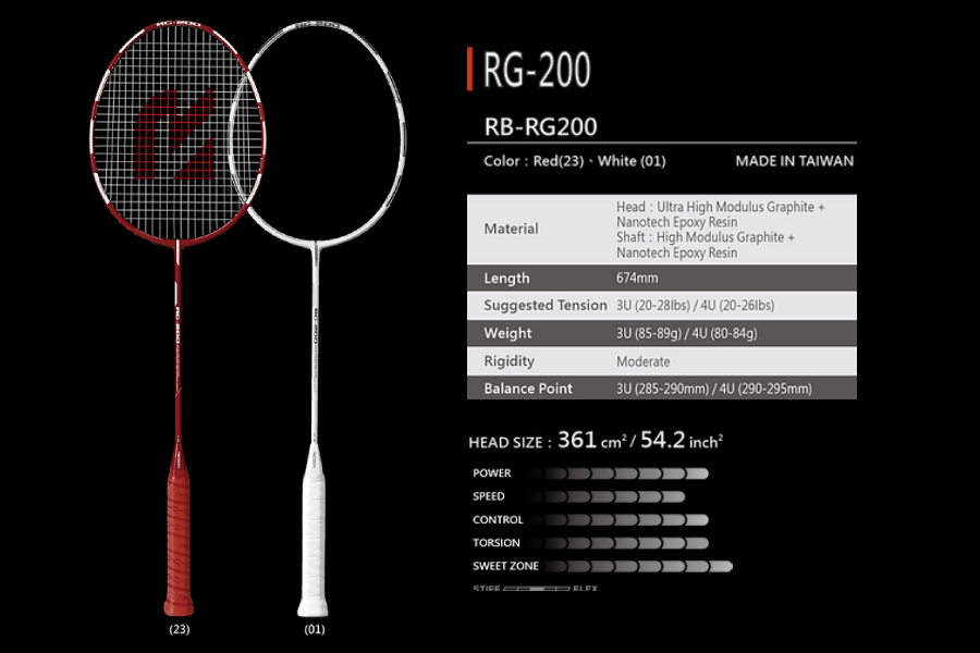 Thông số kỹ thuật Vợt cầu lông Redson RG 200