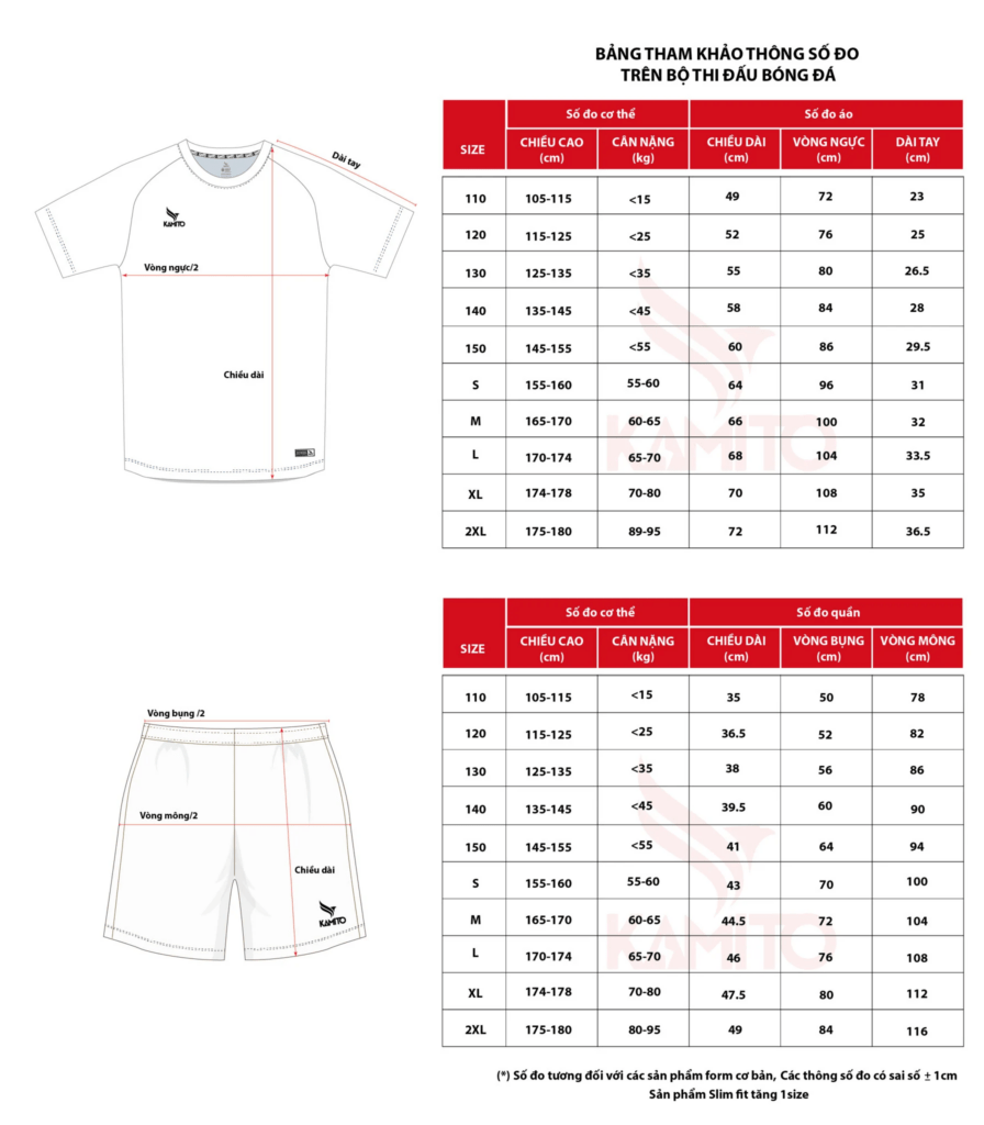 Bảng size Bộ Bóng Đá Kamito Eagles - Phong Cách Thể Thao, Thoải Mái, Năng Động