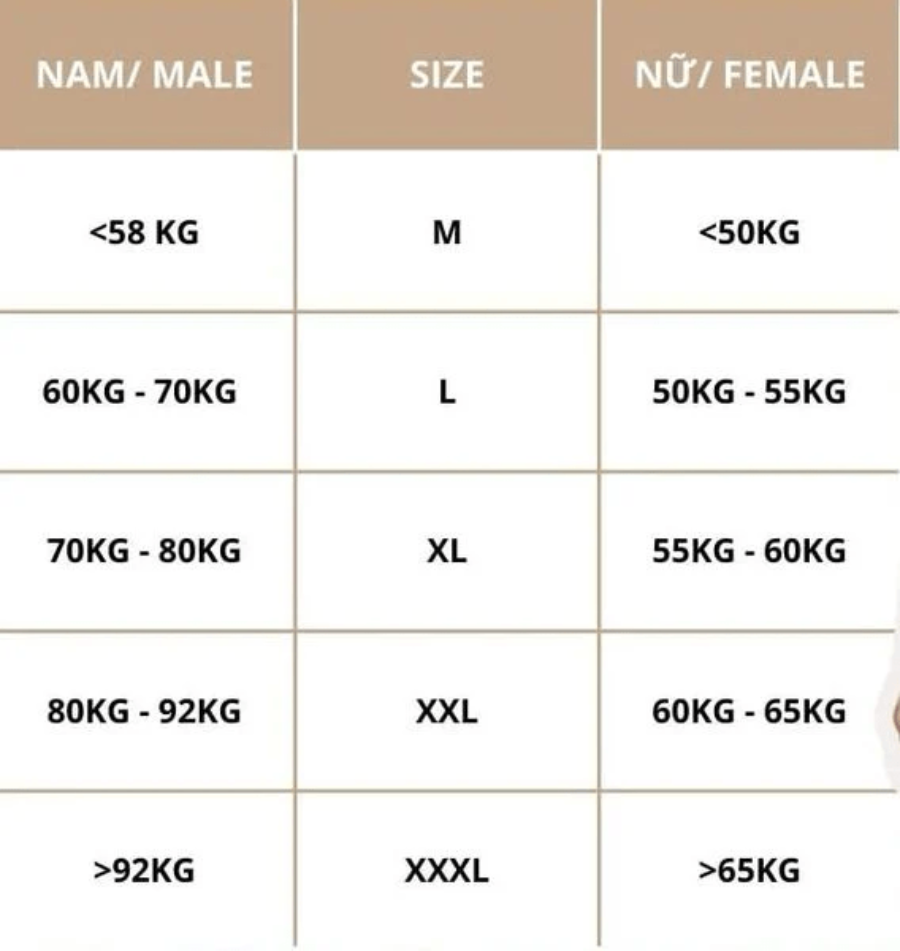 Bảng size áo thể thao HYFA cho nam và nữ 